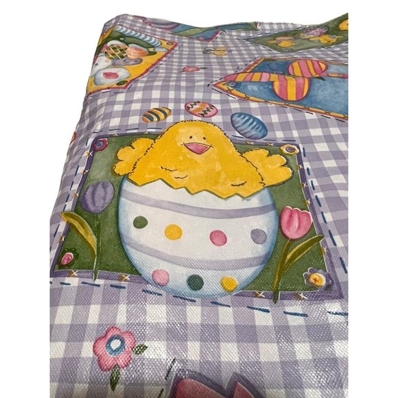 Easter Egg Bunny Chick Tulip Vinyl Tablecloth Table Covering 68" x 52" - Picture 7 of 7